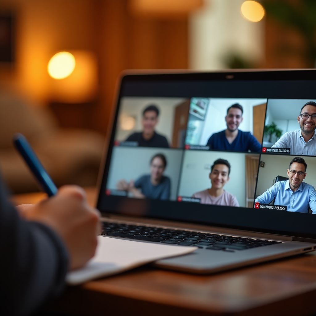A mentor providing advice during a video call.